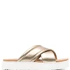 Women UGG Crossover-strap Leather Slides