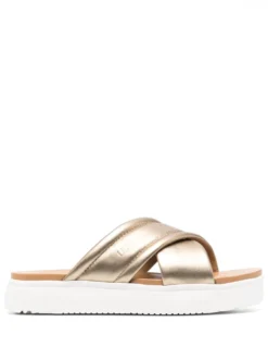 Women UGG Crossover-strap Leather Slides