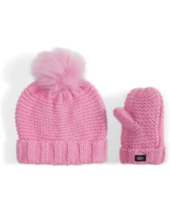 UGG Kids Knit Hat With Faux Fur Pom And Knit Mittens Set (Infant)